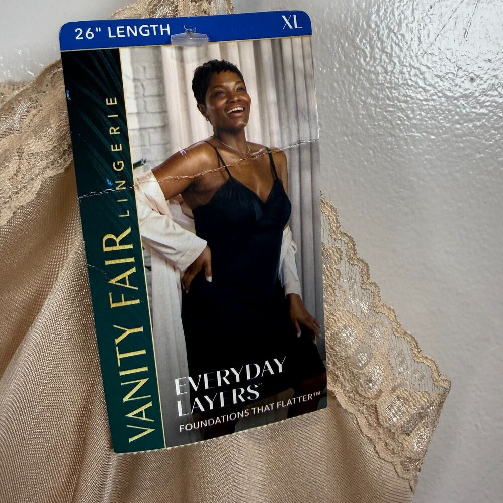 Vanity Fair Full Slip Dress Beige 26" Length Size XL NWT Layering Neutral - Picture 10 of 11